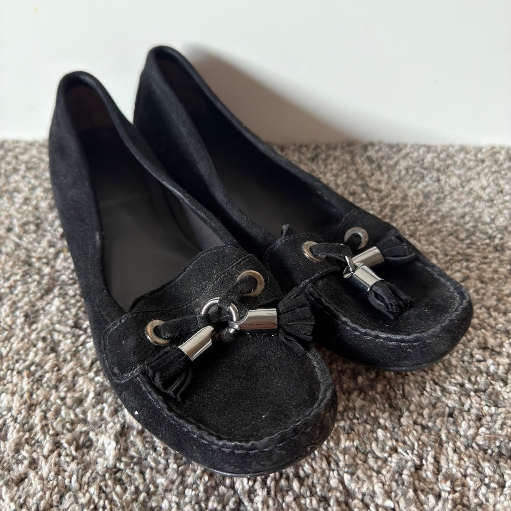 Stuart Weitzman Black Suede Tassel Moccasin Driving Flats Made in Spain 5.5M